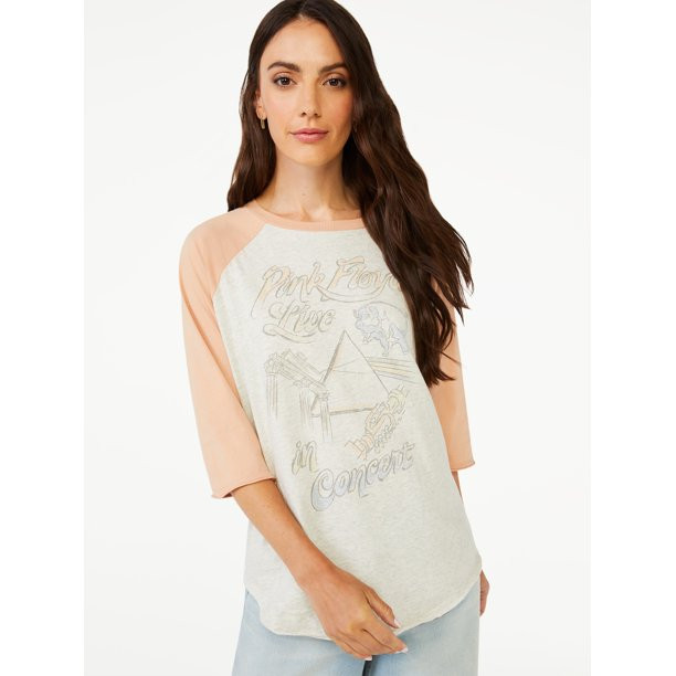 Scoop Women’s Pink Floyd Tour Graphic 3/4-Length Sleeve Raglan T-Shirt | Walmart (US)