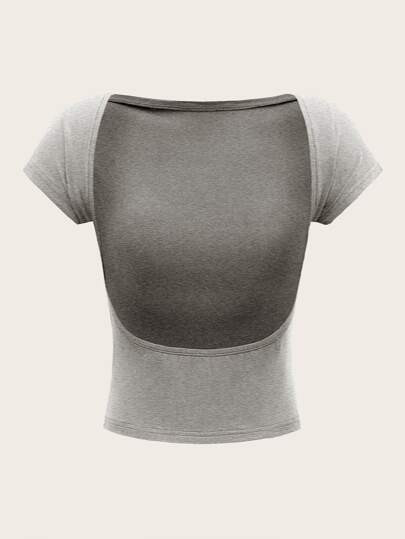 SHEIN Backless Batwing Sleeve Solid Tee
   SKU: sw2203027187860766      
          (2347 Reviews)... | SHEIN