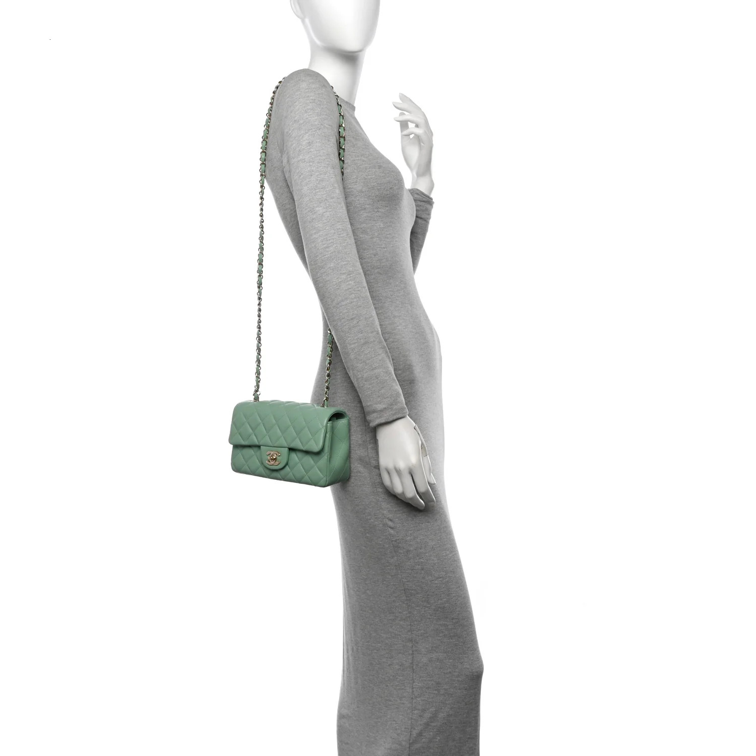 Lambskin Quilted Mini Rectangular Flap Light Green | FASHIONPHILE (US)