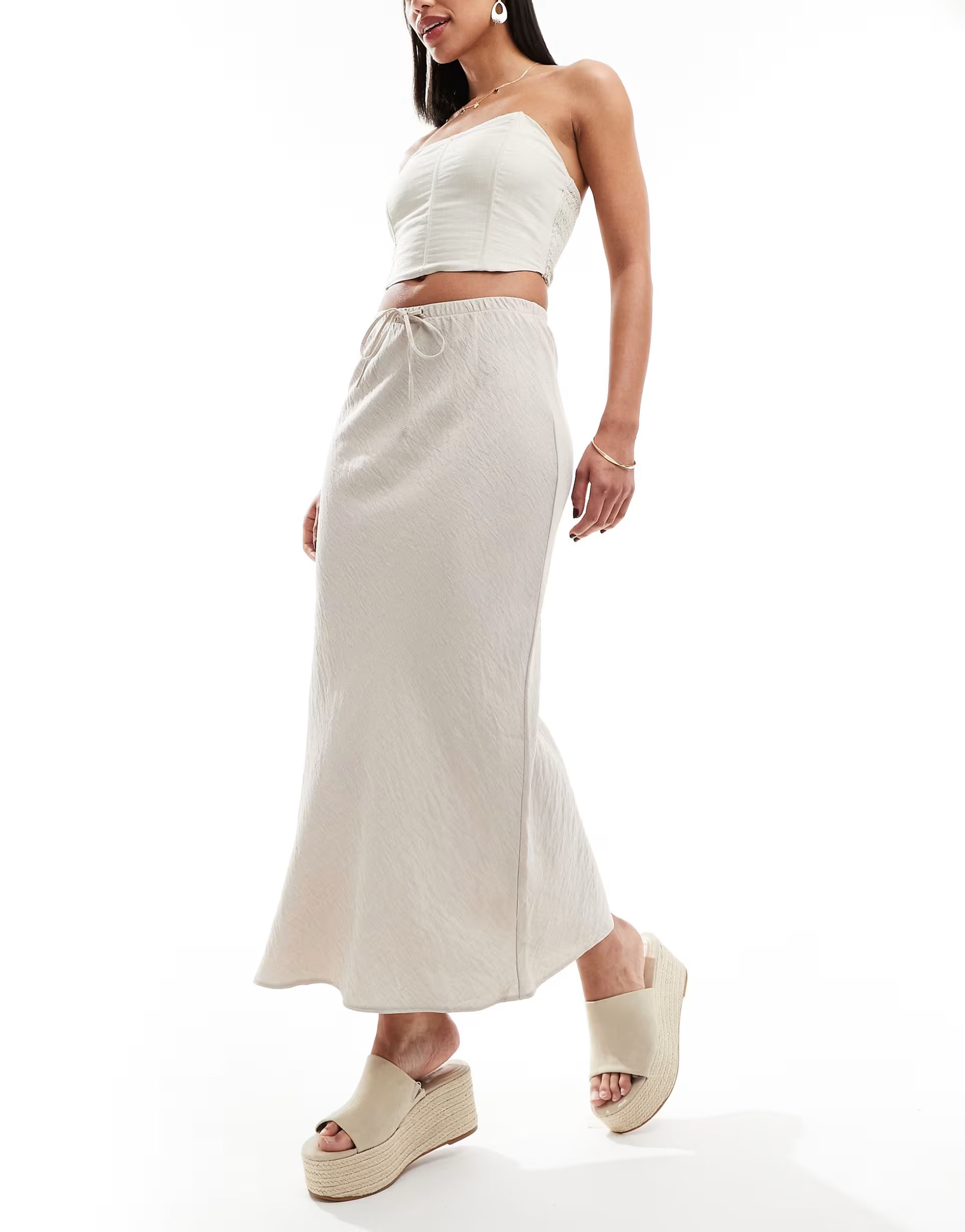 New Look drawsting midi skirt in stone | ASOS (Global)