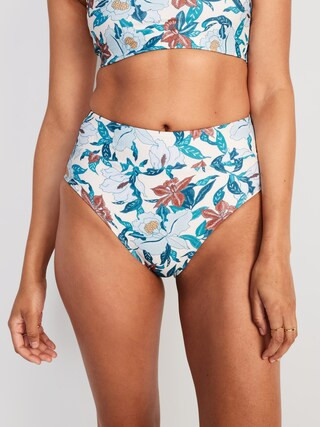 Matching High-Waisted Printed Banded Bikini Swim Bottoms for Women | Old Navy (US)