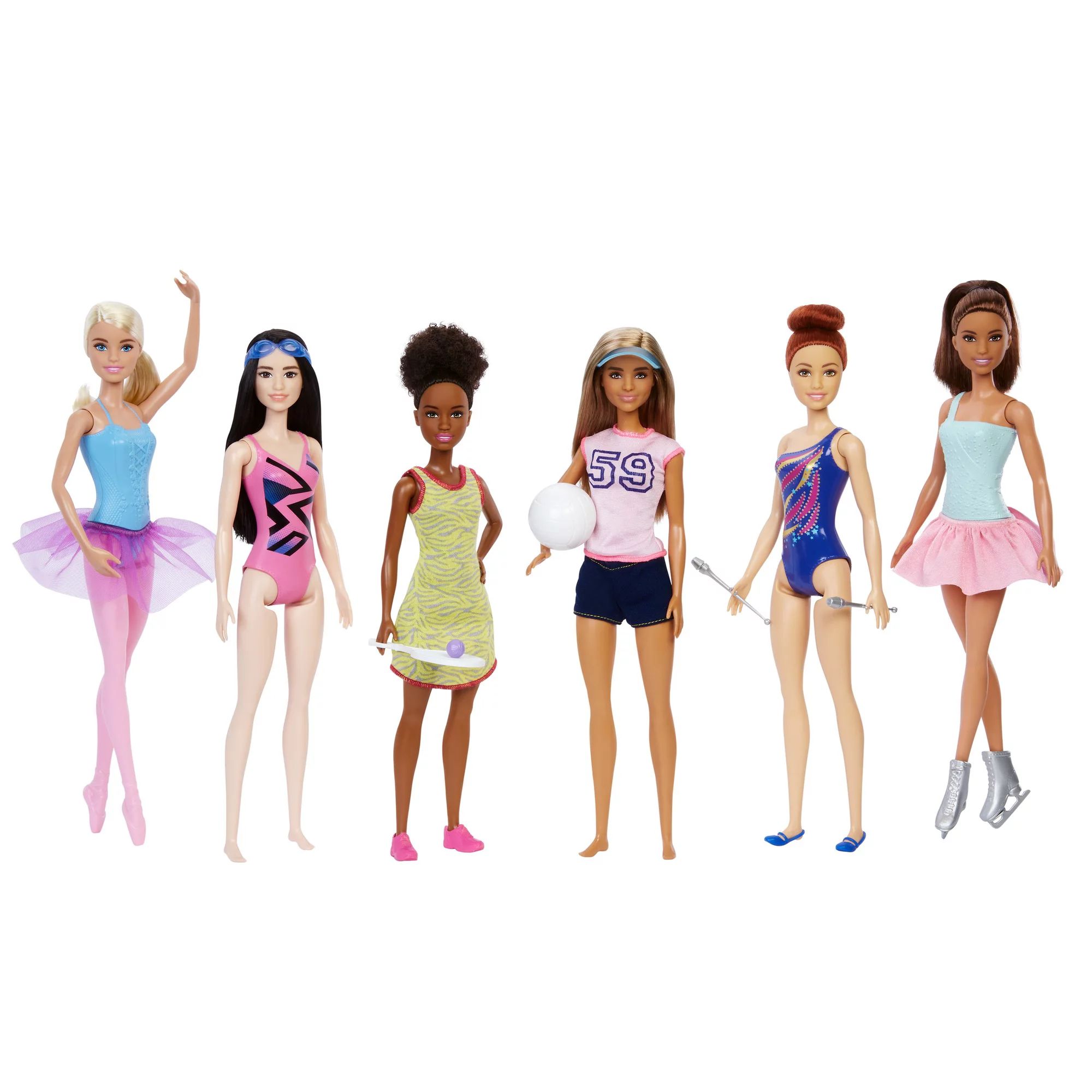 Barbie 6-Doll Sports Career Collection, Related Clothes & Accessories, 3 & Up - Walmart.com | Walmart (US)