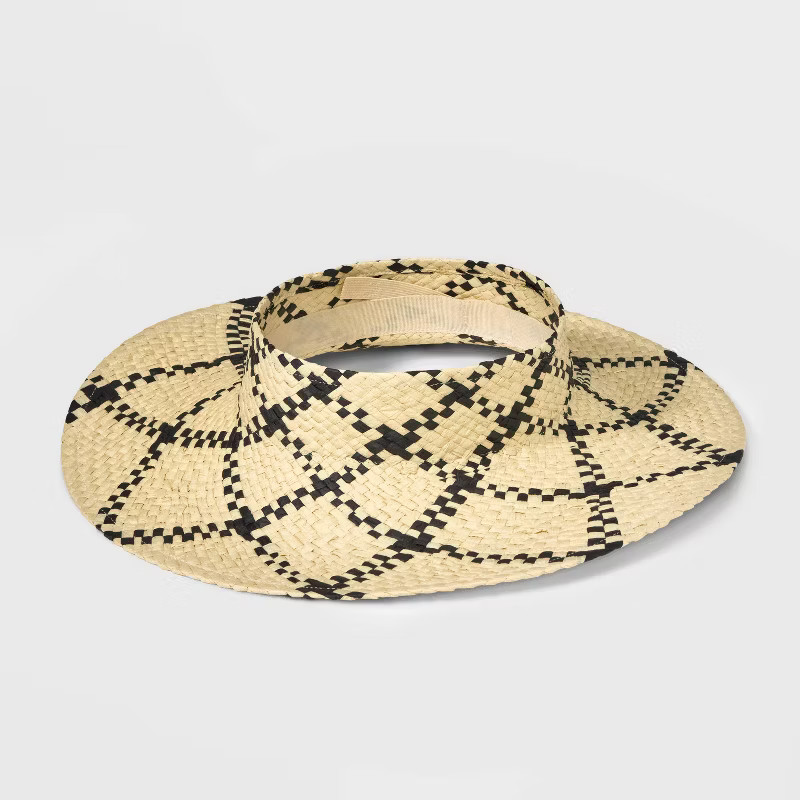 Women's Plaid Wide Brim Straw Visor Hat - A New Day™ Cream | Target