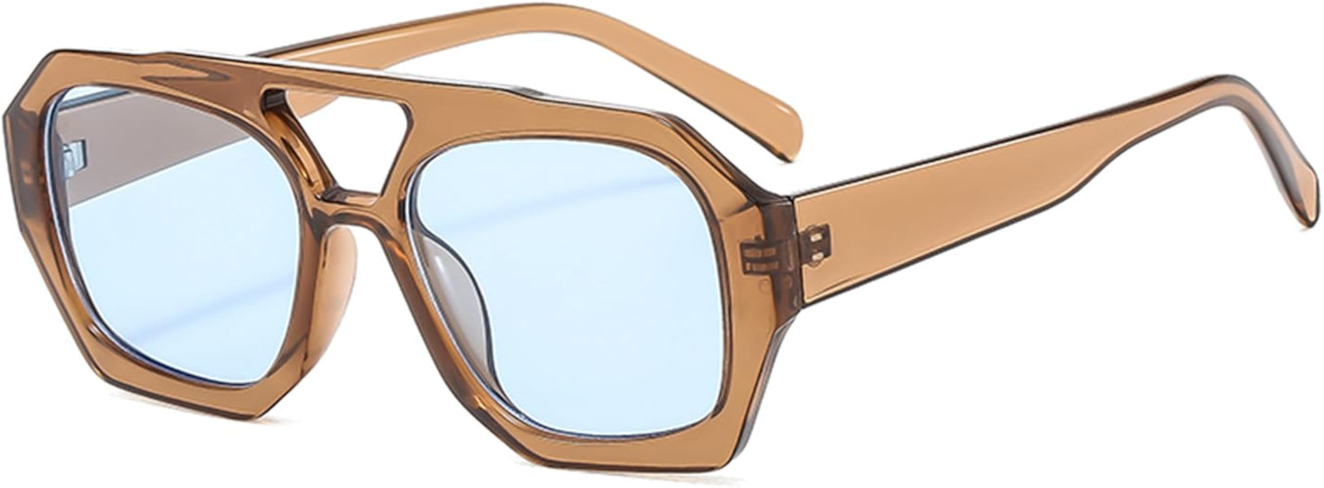 YAMEIZE 70s Retro Double Bridge Pilot - Sonnenbrille für Damen Herren Klassische Hexagonal Sonne... | Amazon (DE)