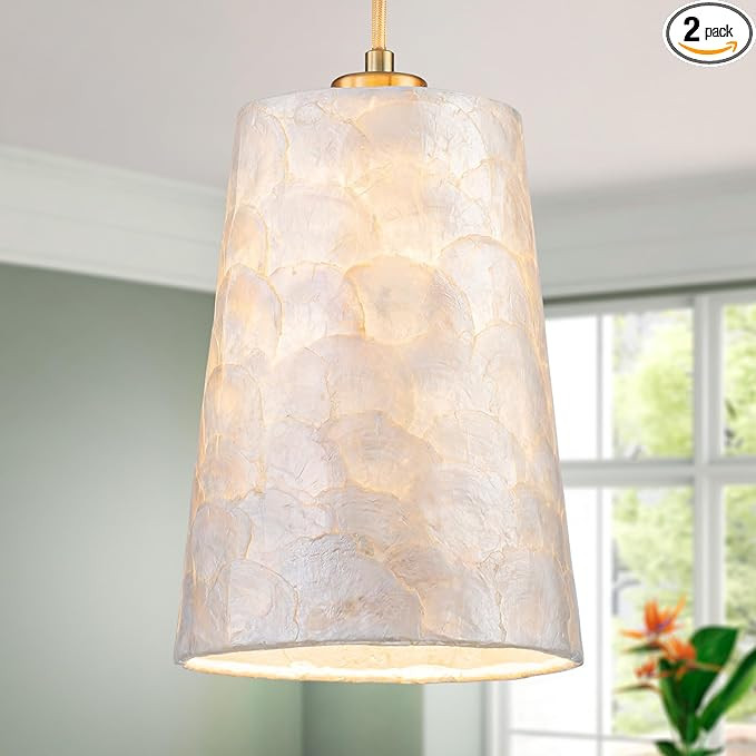 LumFurn D7 inch Capiz Shell Chandelier, 1-Light Coastal Design Pendant Light Fixture for Dining R... | Amazon (US)