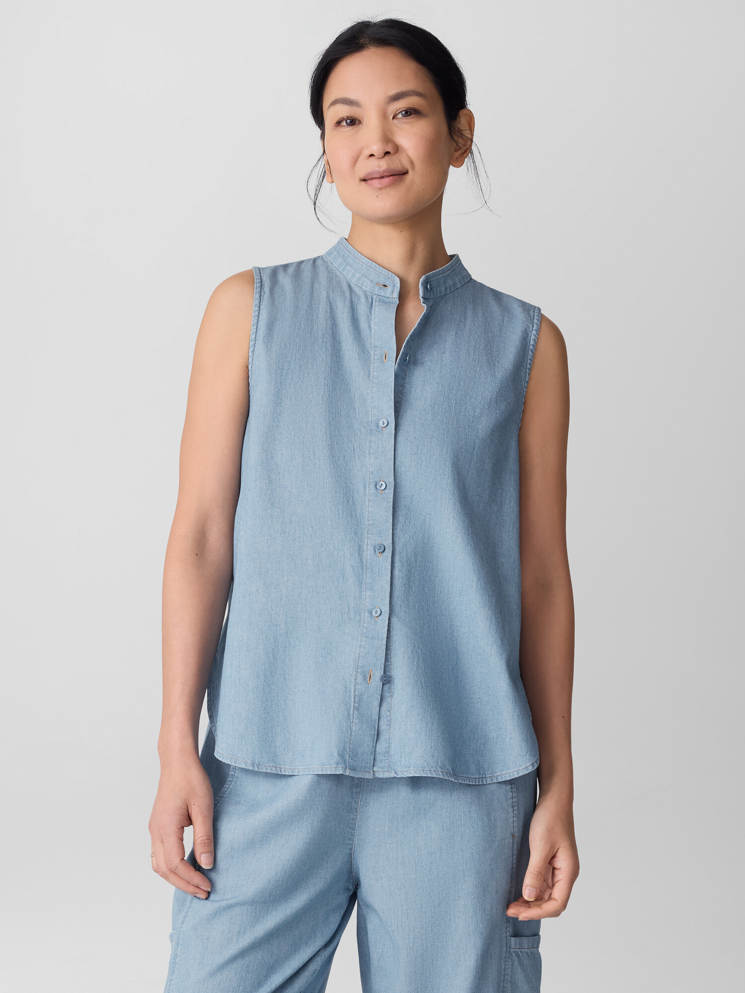 Airy Organic Cotton Twill Sleeveless Shirt | Eileen Fisher