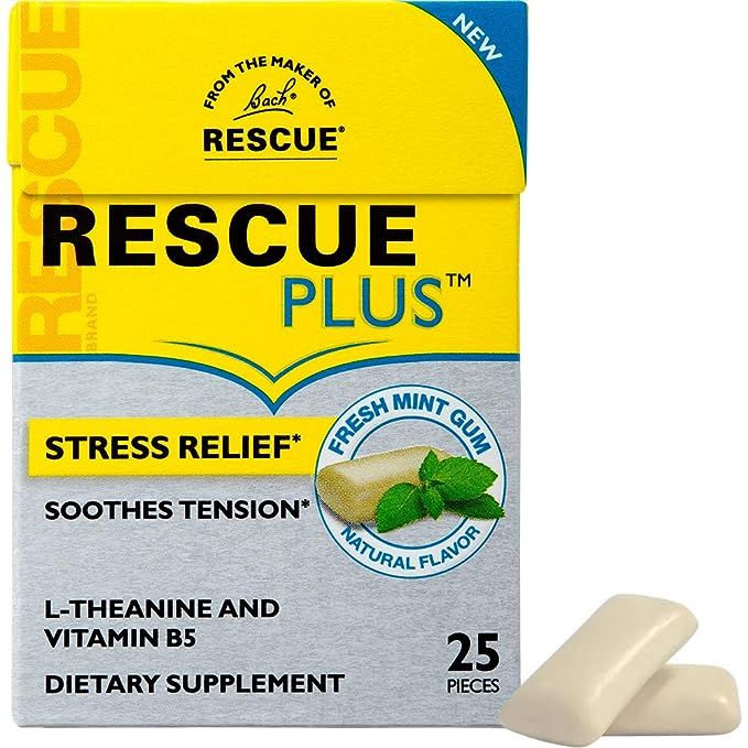 Bach RESCUE PLUS Gum, Natural Mint Flavor, Stress and Tension Relief, L-Theanine and Vitamin B5 D... | Amazon (US)