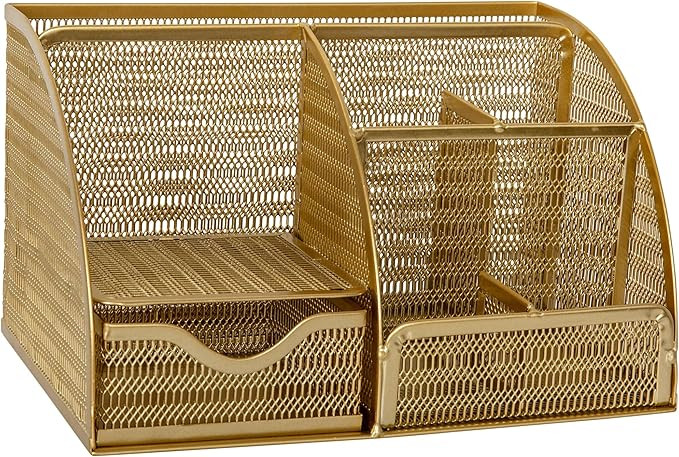 Martha Stewart Ryder Gold Mesh Metal Small Desktop Organizer for Office Accessories, Notebooks, P... | Amazon (US)