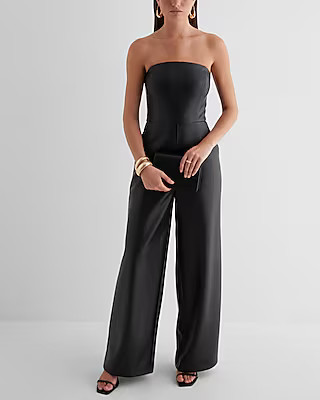 Faux Leather Strapless Wide Leg Jumpsuit | Express