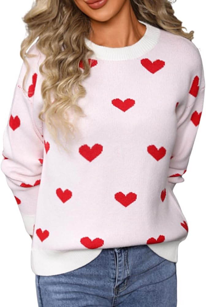 Kaei&Shi Heart Sweater,Cute Valentines Sweaters for Women,Hearts Pattern Knit Top Date Christmas | Amazon (US)