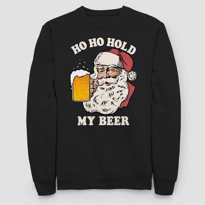 Men's Santa Beer Pocket Holiday Fleece Sweater - Black | Target
