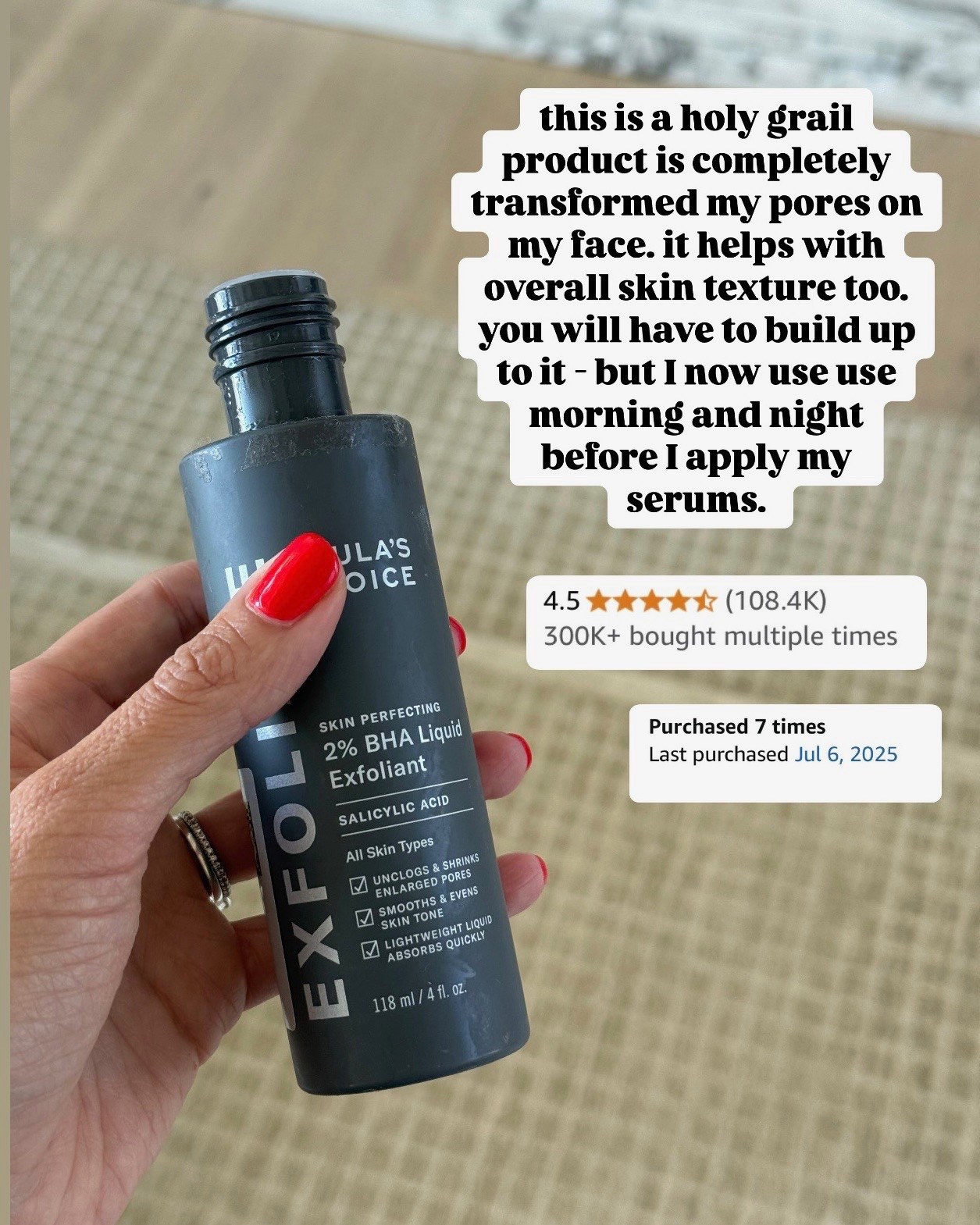 My holy grail skincare product from Amazon!! This has transformed my skin🤩

Paula’s choice, Amazon beauty, Amazon prime day 

#LTKFindsUnder50 #LTKOver40 #LTKBeauty