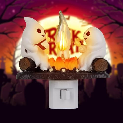 TBGENIUS Ghost Campfire Flickering Night Light, 3D Small Electric Faux Campfire Night Light,Ghosts Campfire Flicker Flame Nightlight, 5in LED Campfire Night Lights Funny Halloween Decor | Amazon (US)