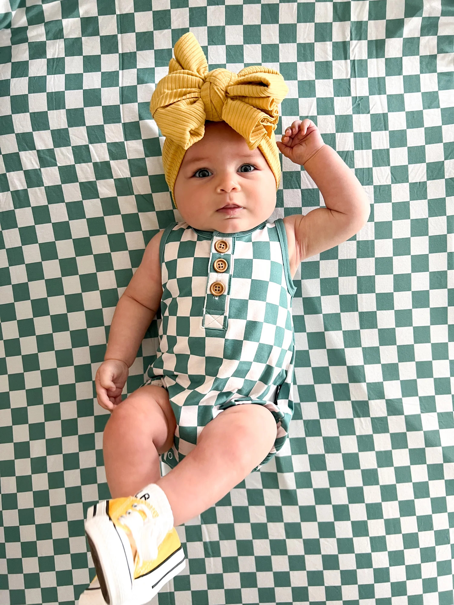ORGANIC COTTON HENLEY ROMPER- Sage Check | millie + roo