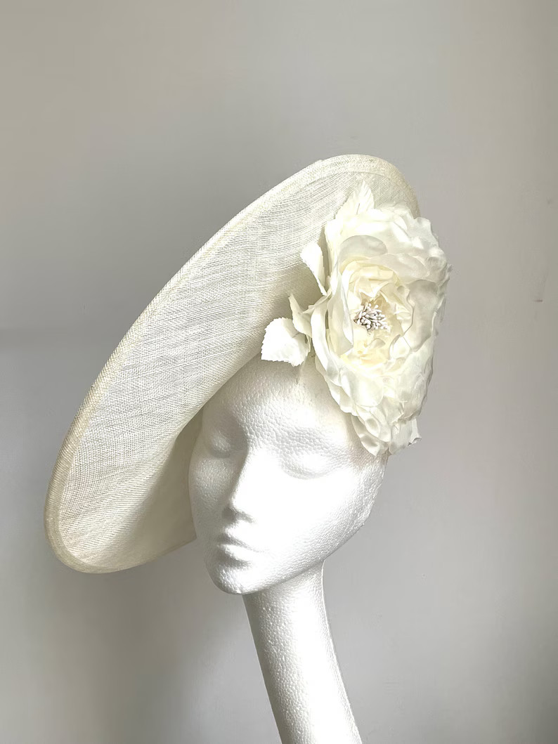 Large Ivory Saucer Disc Hat, Mother of the Bride Hat, Ivory Fascinator, Large White Wedding Hat, ... | Etsy (US)