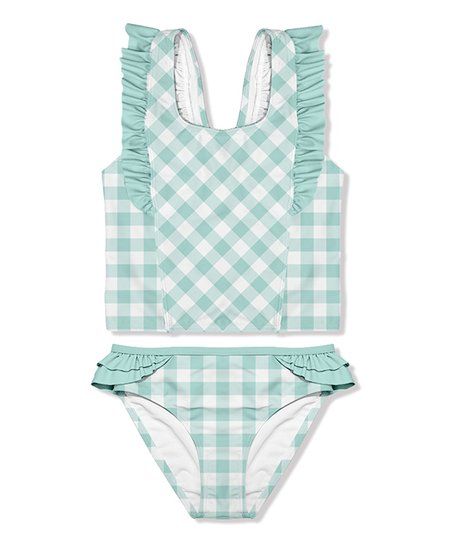 Mint & White Gingham Ruffle-Accent Tankini - Infant, Toddler & Girls | Zulily