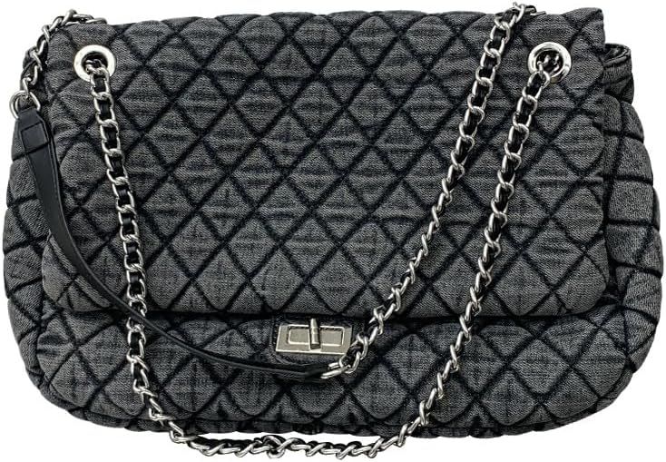 Women's Grey Casual Diamond Checker Denim Retro Fashion One Shoulder Handbag | Amazon (US)