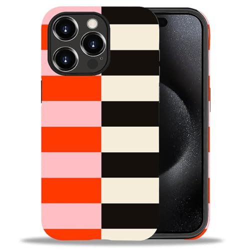 DAIZAG Compatible with iPhone 15 Pro Case,Red Black Stripe Pattern 2 in 1 Heavy Duty Shockproof Rugged Hard PC+Soft Silicone Protective Cover | Amazon (US)