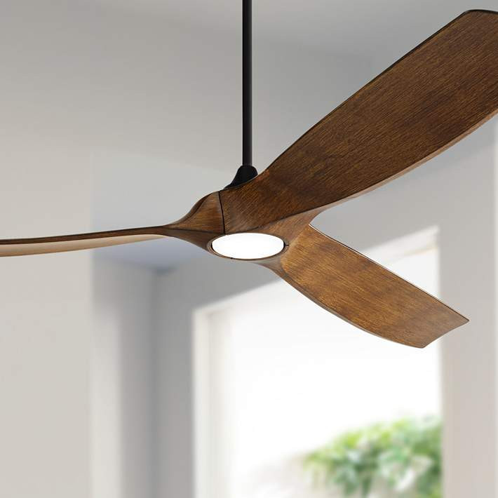 70" Casa Vieja Kona Wind Black-Koa LED DC Damp Ceiling Fan with Remote | Lamps Plus
