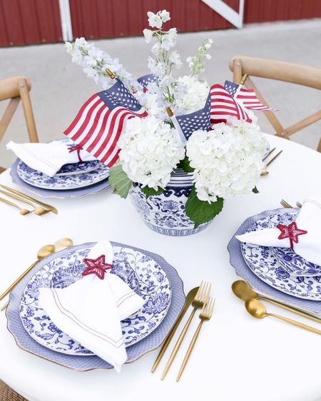 When it comes to planning your 4th of July tablescape, white is always a good go-to base color for a classic look. Feature a centerpiece of white flowers, with a hint of blue mixed in for good measure. Utilize white china dishes and glassware for a timeless look, or find a beautiful blue or red print to make a statement. For added patriotic flair, add a few American flags to the décor. Place a bowl of red, white, and blue candy at each place setting to satisfy any sweet tooth. Include a small favor at each seat, such as a mini flag, to send your guests home with as a special touch they will appreciate. Finally, top off the look with a few star-shaped decorations to really show your spirit. With these few simple touches, your 4th of July tablescape will be a hit!

#LTKSeasonal #LTKsalealert #LTKhome