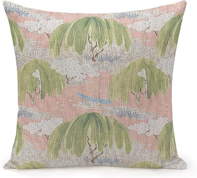 POMOTER Thibaut French Fabric Willow Tree Green Pink Check Throw Pillow Cover,Traditional Checker... | Amazon (US)