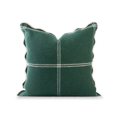 Chathia Windowpane, Merino Wool Scalloped Accent Pillow Cover, Hunter Green, 20"x20" | Hofdeco