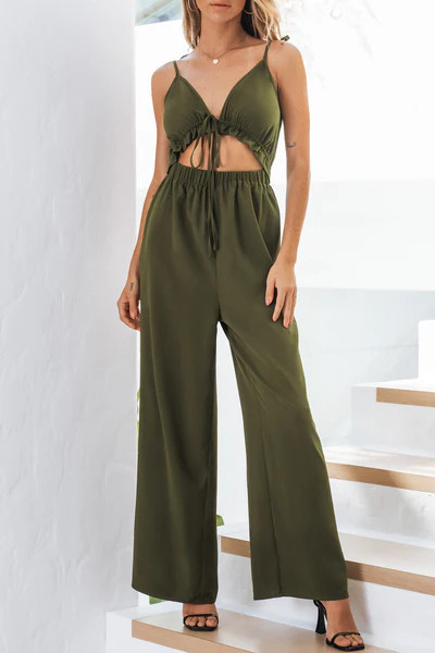 Jeanette Cutout Tie Front Cami Jumpsuit | Cupshe US