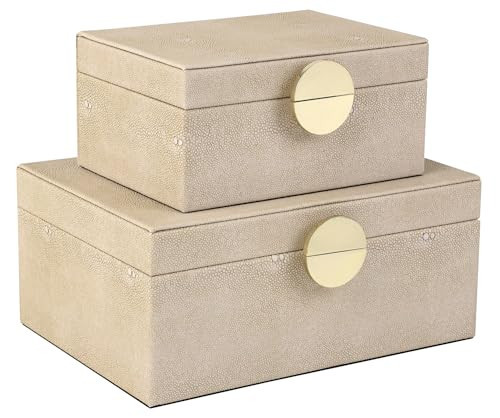 HofferRuffer Faux Leather Jewelry Boxes, Decorative Boxes Storage Accessory Organizer with Gold Hardware Decor, Classic Vegan Leather Set of 2 Pieces (Light Grey) | Amazon (US)