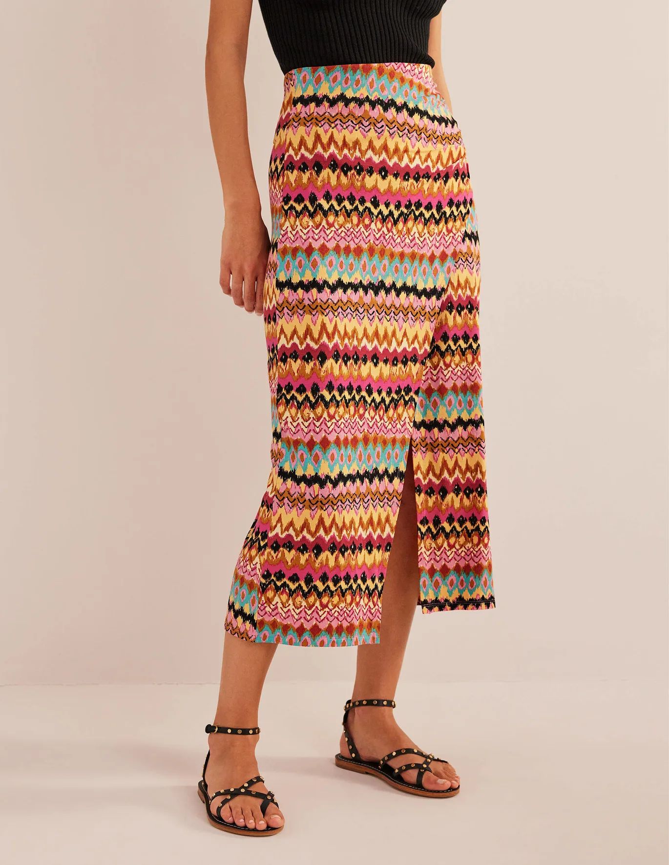 Side Split Jersey Midi Skirt - Multi, Textured Ikat | Boden EU | Boden (UK & IE)