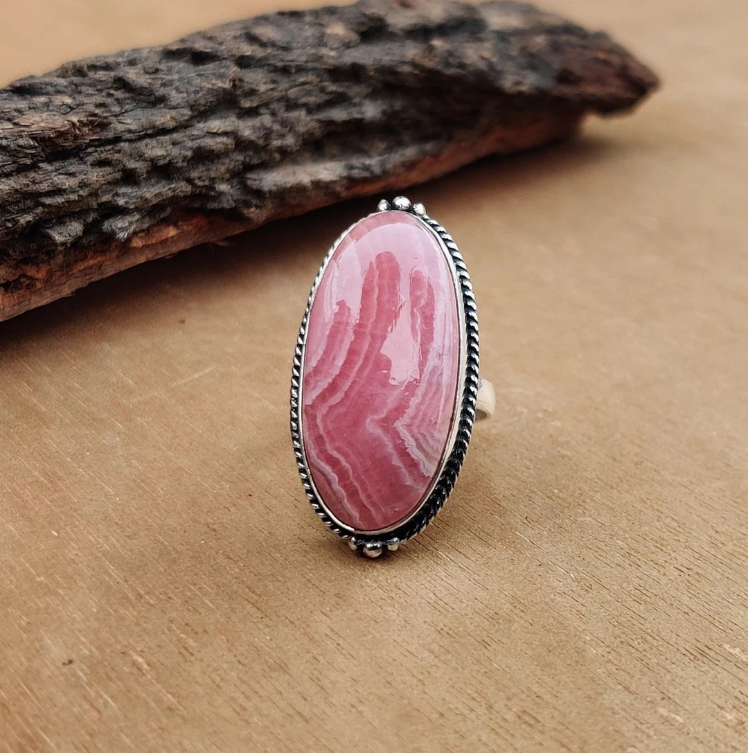 Beautiful Rhodochrosite Ring, Big Stone Bezel Ring, Natural Gemstone Silver Ring, 925 Sterling Si... | Etsy (US)
