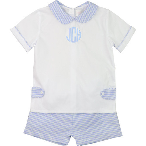 Blue And White Mini Plaid Tab Short Set  - Shipping Early March | Cecil and Lou