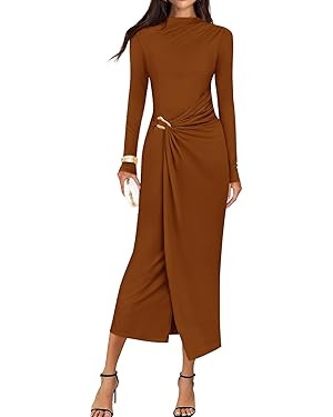 ZESICA Women's 2025 Fall Long Sleeve Bodycon Dress Mock Neck Wedding Guest Cocktail Party Long Mi... | Amazon (US)