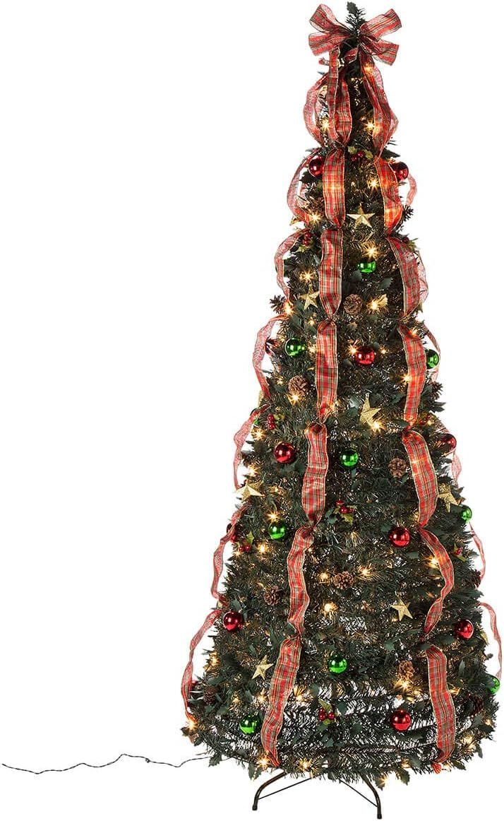 HOLIDAY PEAK Pull-Up Christmas Tree, Pre-Lit and Fully Decorated, 7’ | Amazon (US)