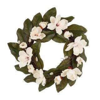 Glitzhome 24"D Artificial Magnolia Wreath Set (Single Magnolia Wreath) | Bed Bath & Beyond