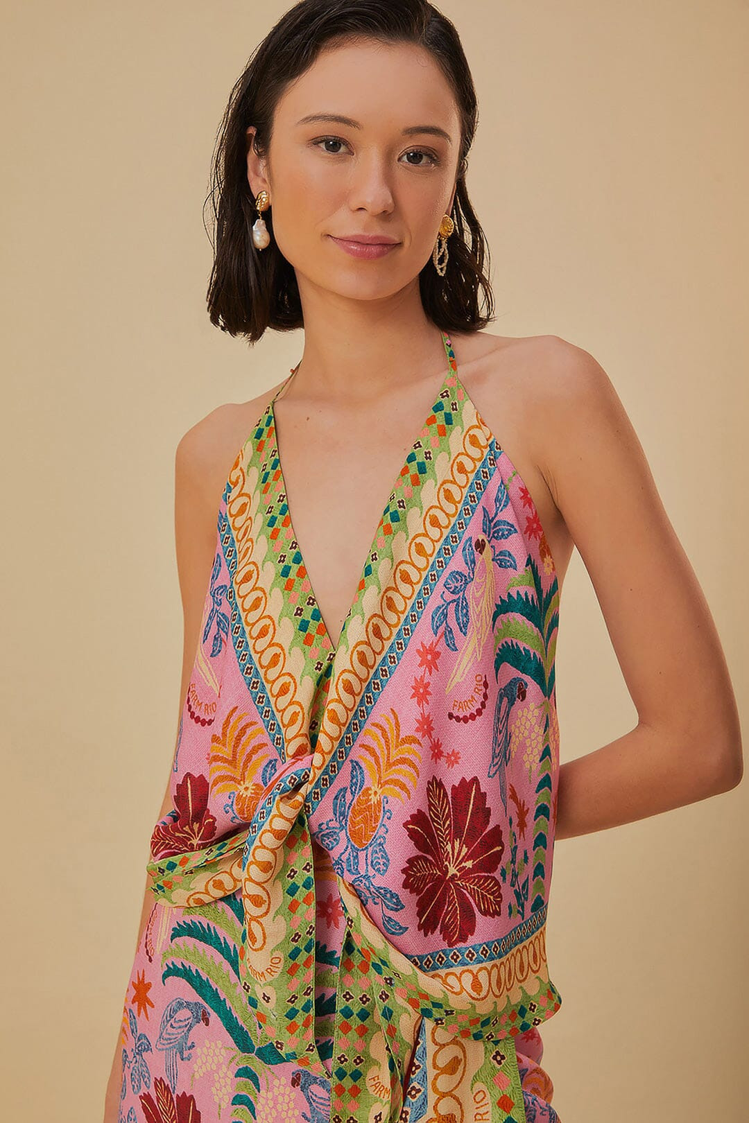 Pink Fruits Queen Scarf Lenzing™ Ecovero™ Viscose Blouse | FarmRio (US)