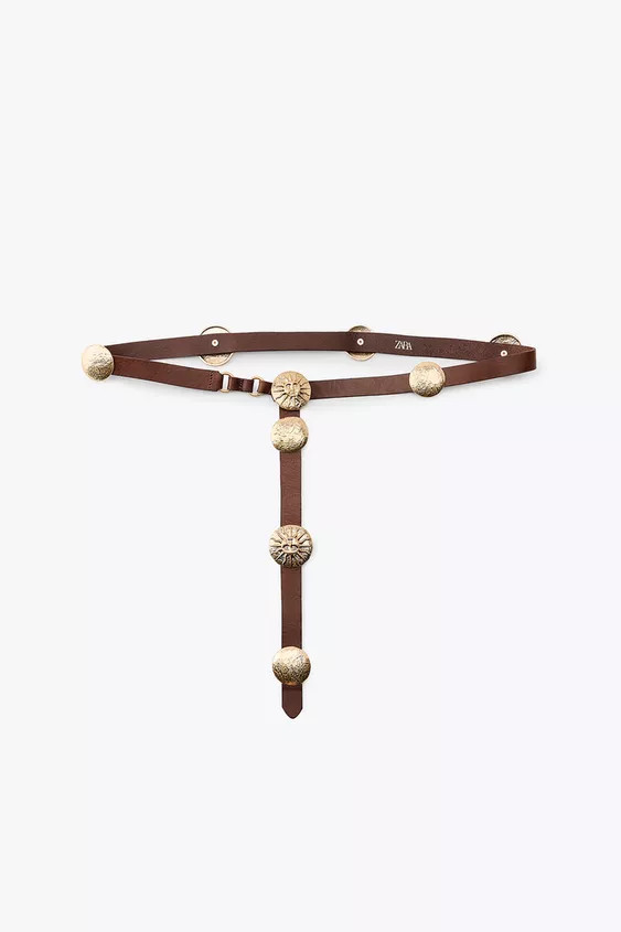 LEATHER BELT WITH METAL PIECES | Zara UK