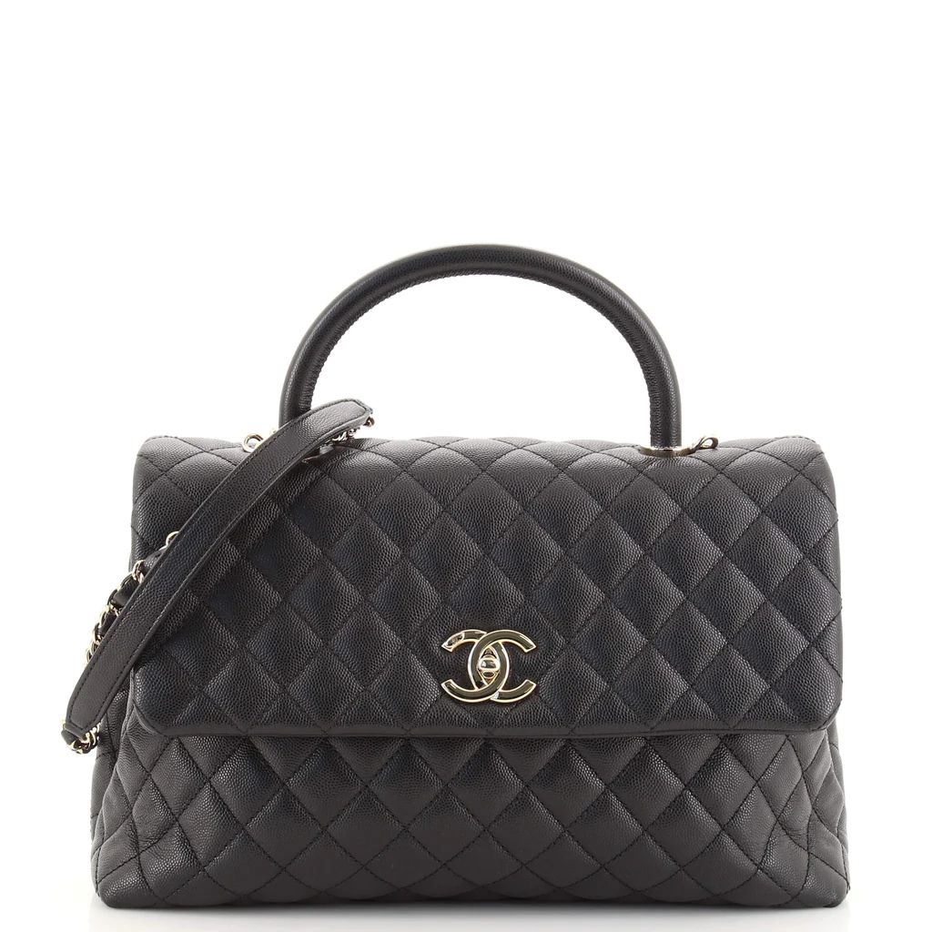 Chanel Coco Top Handle Bag Quilted Caviar Medium Black 1697112 | Rebag