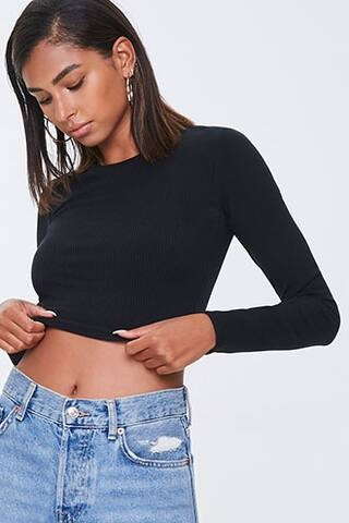 Long-Sleeve Crop Top at Forever 21 , Black | Forever 21 (US)