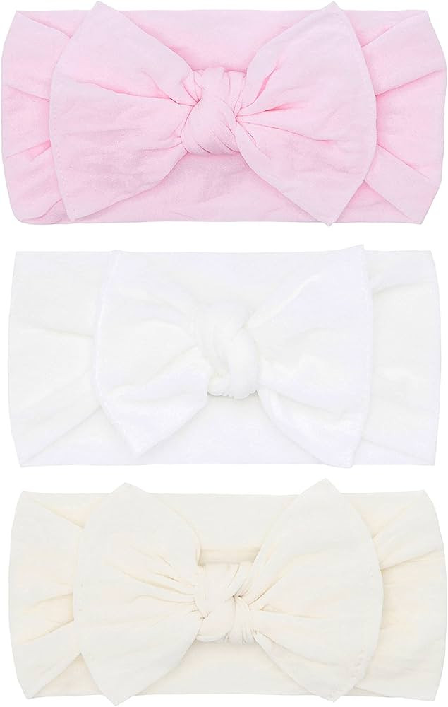 Baby Bling Bows - Newborn to Little Baby Girl Bows, 3PK CLASSIC KNOT Nylon Super Soft Stretchy To... | Amazon (US)