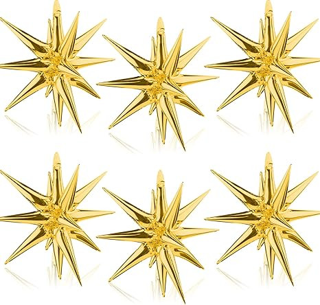 Moukiween 6 Pcs Explosion Star Foil Balloons- 12 Point Star Balloons,Gold Starburst Cone Mylar Ba... | Amazon (US)