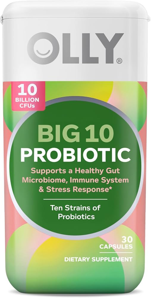 OLLY Big 10 Probiotic, Supports a Healthy Gut Microbiome,* 10 Billion CFUs, 30 Day Supply - 30 Co... | Amazon (US)