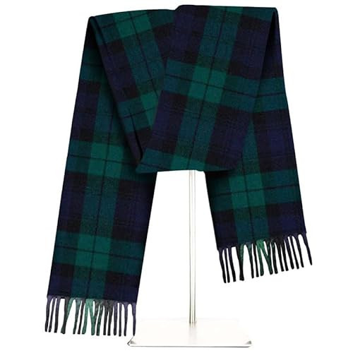 100% Pure Lambswool Tartan Scarf women and men - 12x60" - Spring collection - Green Checkered scarves - Smooth Brushed wool -Mothers day, Valentines day gift (Black Watch Scottish Tartan) | Amazon (UK)