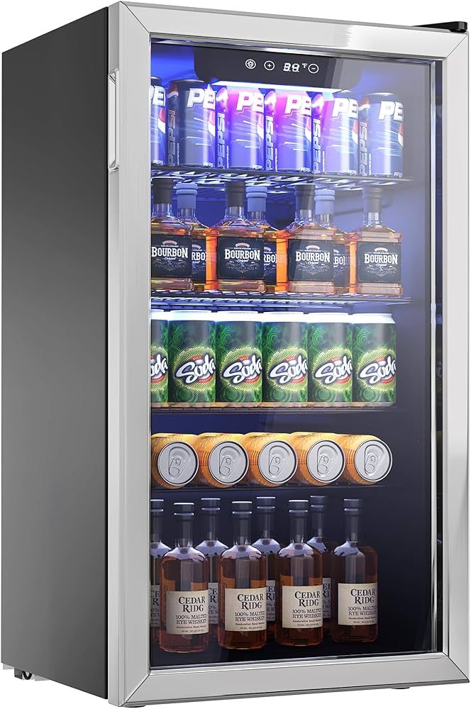 Beverage Refrigerator Cooler - 126 Can Mini Fridge with Glass Door Freestanding for Soda Beer or ... | Amazon (US)