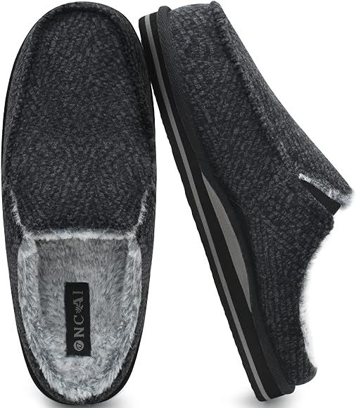 ONCAI Mens Clog Slippers with Arch Support Stripe Faux Fur Cotton-Blend High-Density Memory Foam ... | Amazon (US)
