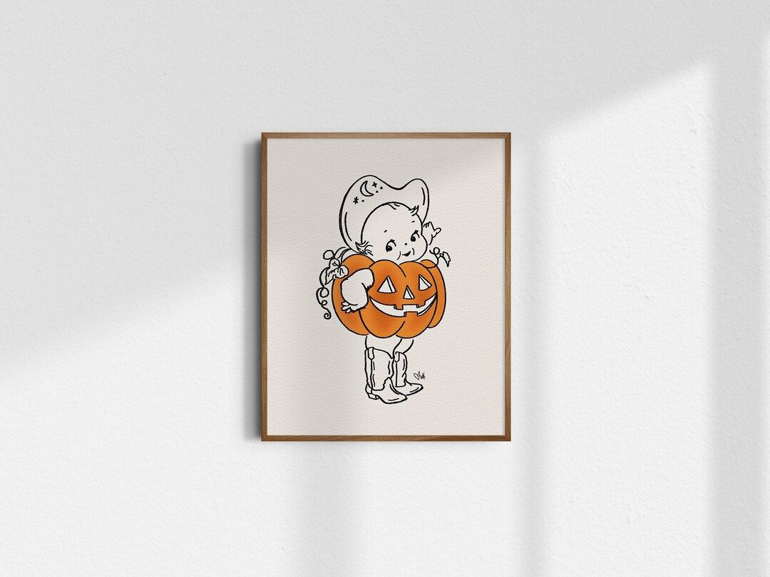 Kewpie Cowgirl Pumpkin, 8x10 Halloween Art Print, Giclée Fine Art Print, Vintage Cowgirl Wall Ar... | Etsy (US)