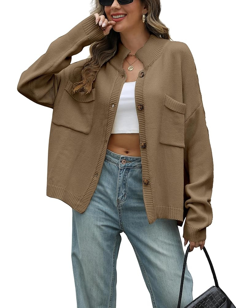 Sweater Cardigan Women Long Sleeve Fall Button Down Knit Tops Casual Loose Outerwear Coats | Amazon (US)