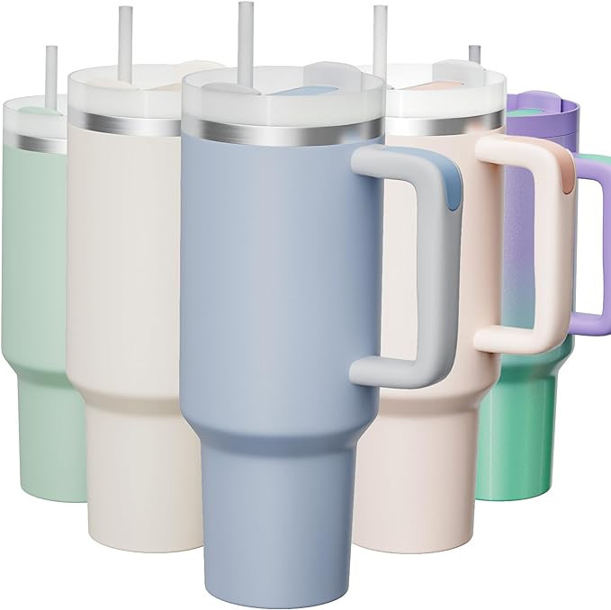 KISSKIND Tumbler With Handle 40 oz Travel Mug Straw Covers Cup with Lid Insulated Quencher Stainl... | Amazon (US)
