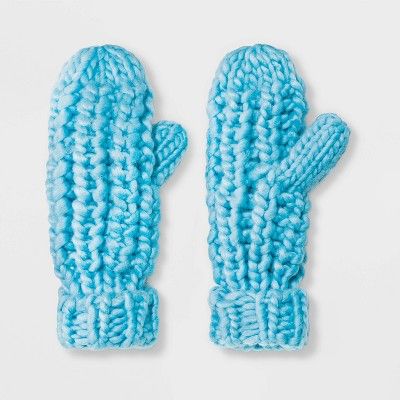 Women&#39;s Chunky Knit Mittens - Wild Fable&#8482; Blue One Size | Target