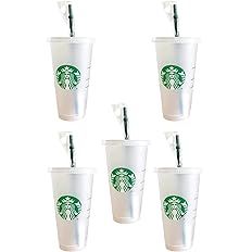 Starbuck 5 Pack Bundle - Reusable Frosted 24 oz Cold Cup with Lid and Green Straw w/Stopper | Amazon (US)