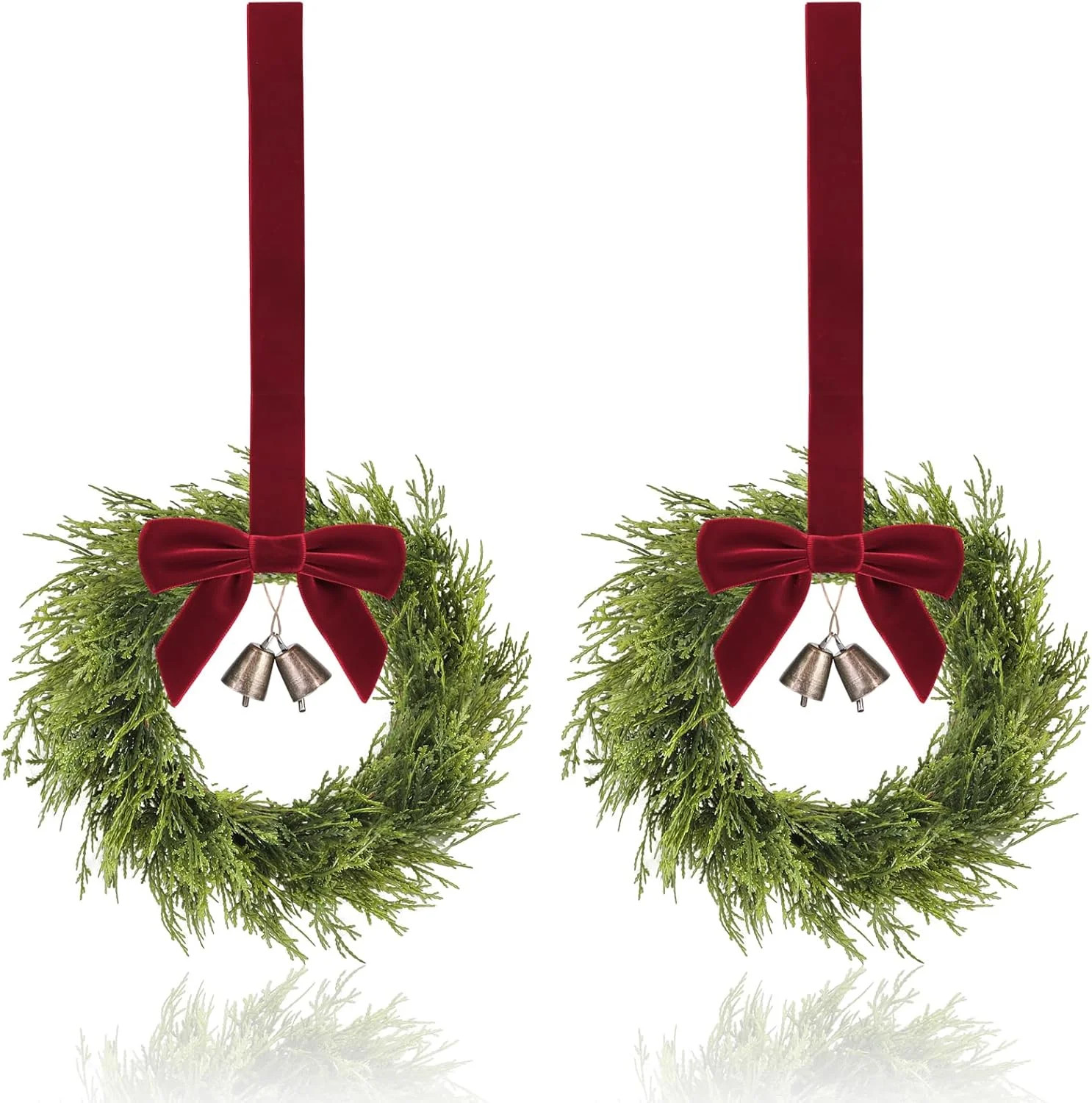 2 PCS Mini Christmas Wreath, 10 Inch Small Wreaths for Kitchen Cabinets, with Deep Red Bow Vintag... | Walmart (US)